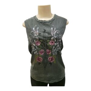 Truly Madly Deeply Tank Top Open Side Women's Sequins Beads Size XS